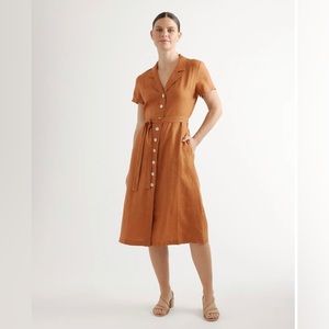 Quince terracotta linen button front dress